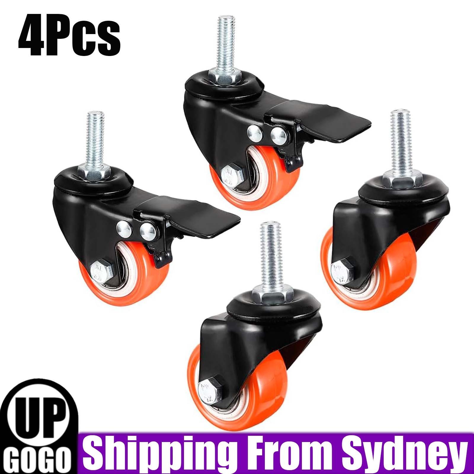 4x 2 50mm Swivel PU BOLT M10x25mm Caster Wheel Brake castors AUS Rims
