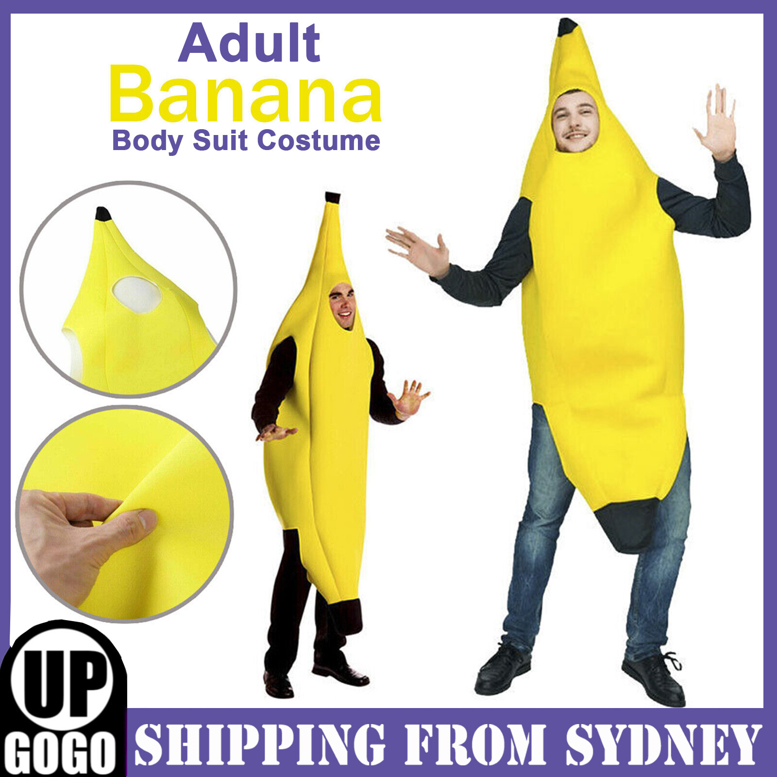 Adult Banana Body Suit Costume Unisex Outfit One Size Fits Halloween Fancy Dress