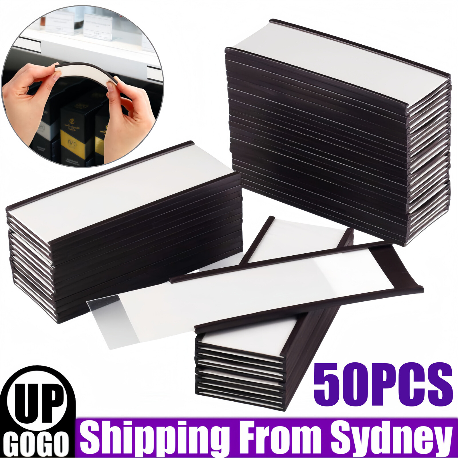 50Pcs Magnetic Label Holders with Data Card Replacement Strips Shelf Labelling 1