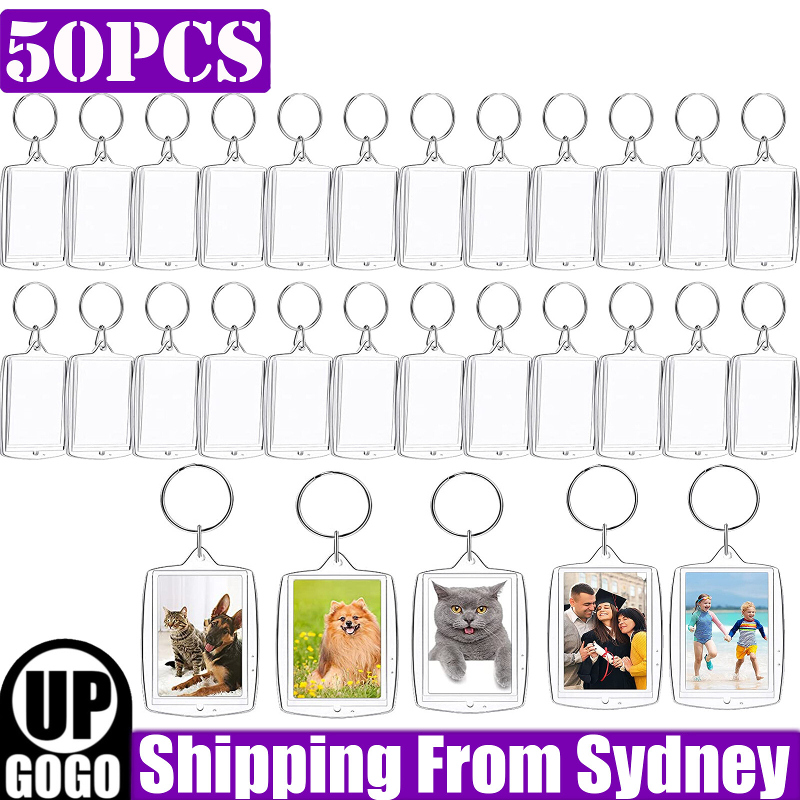 50PCS Clear Acrylic Blank Photo Picture Frame Key Ring Keychain Keyring Gift DIY