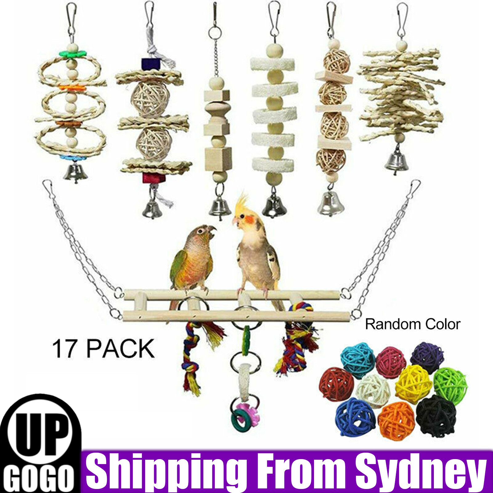 17PCS Bird Toys Parrot Swing Chewing Hanging Bell Cockatiel Cage Set AU AS show