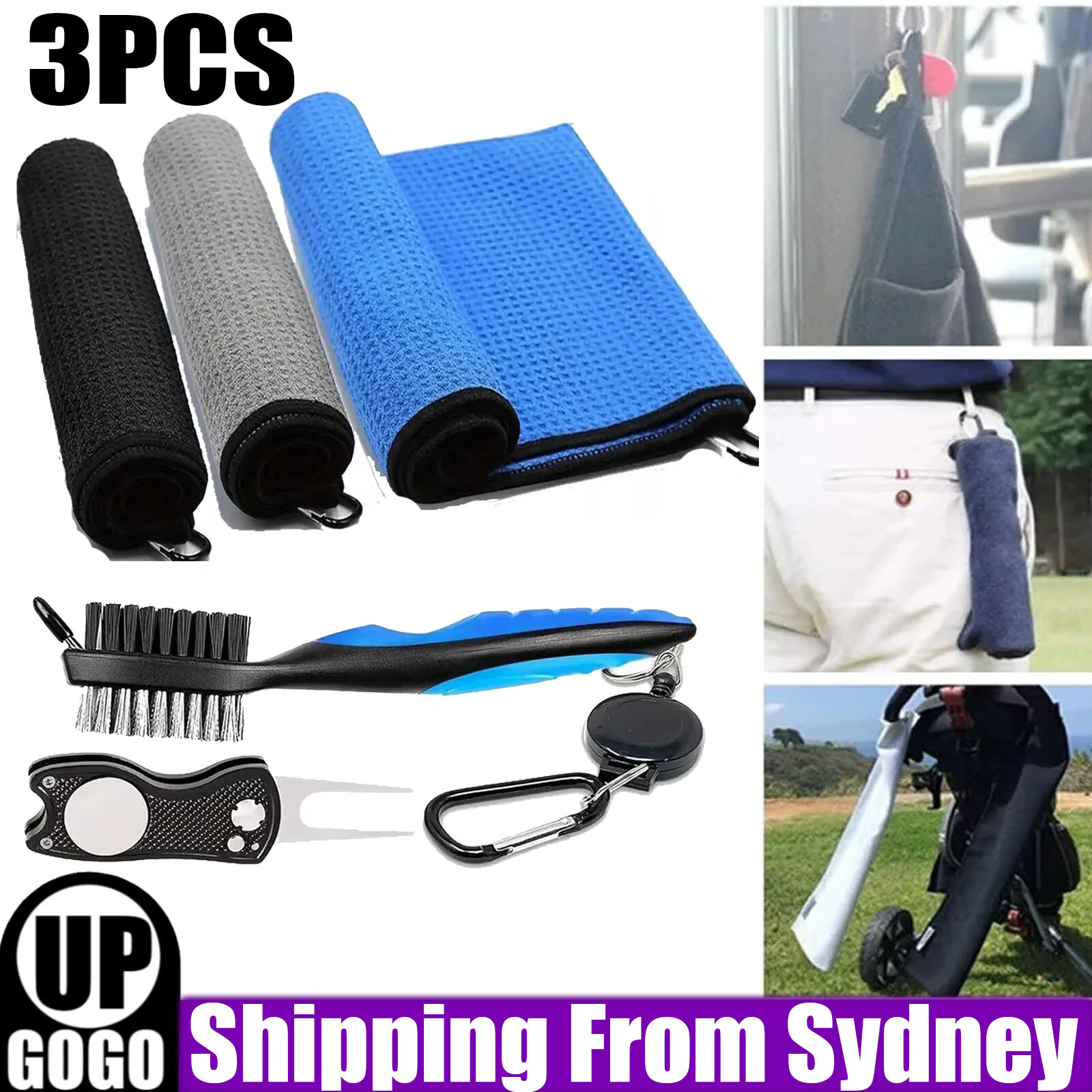 Golf Accessories Gift Cleaner Set Towel Club Brush Groove Cleaning Kit AUS Tower