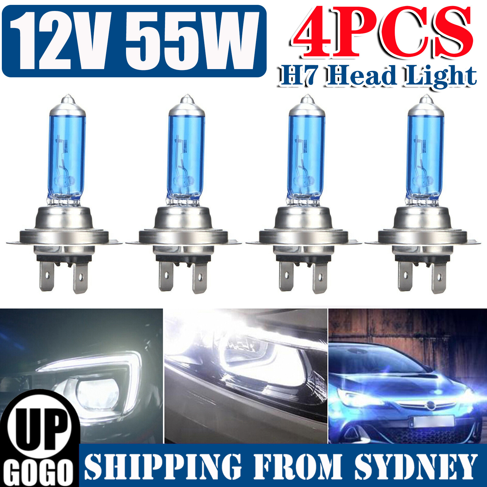4Pcs H7 12V 55W Super White Headlight Xenon Halogen Globes Head Light Lamp 5500k