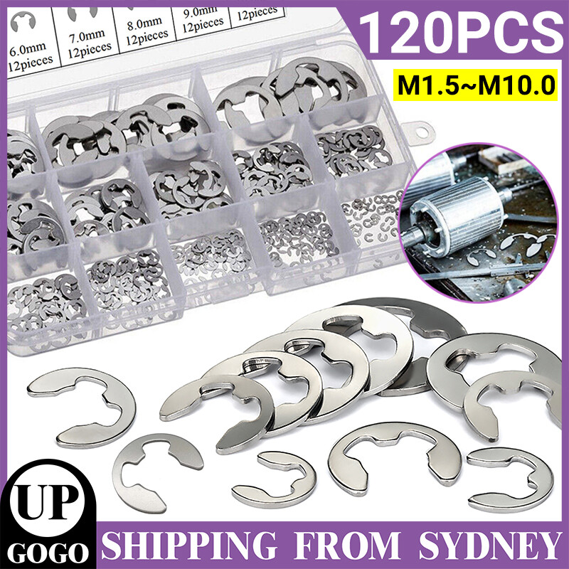 120pcs Stainless Steel E-Clip Assortment Tool Kit Retaining Circlips 1.5 To 10mm