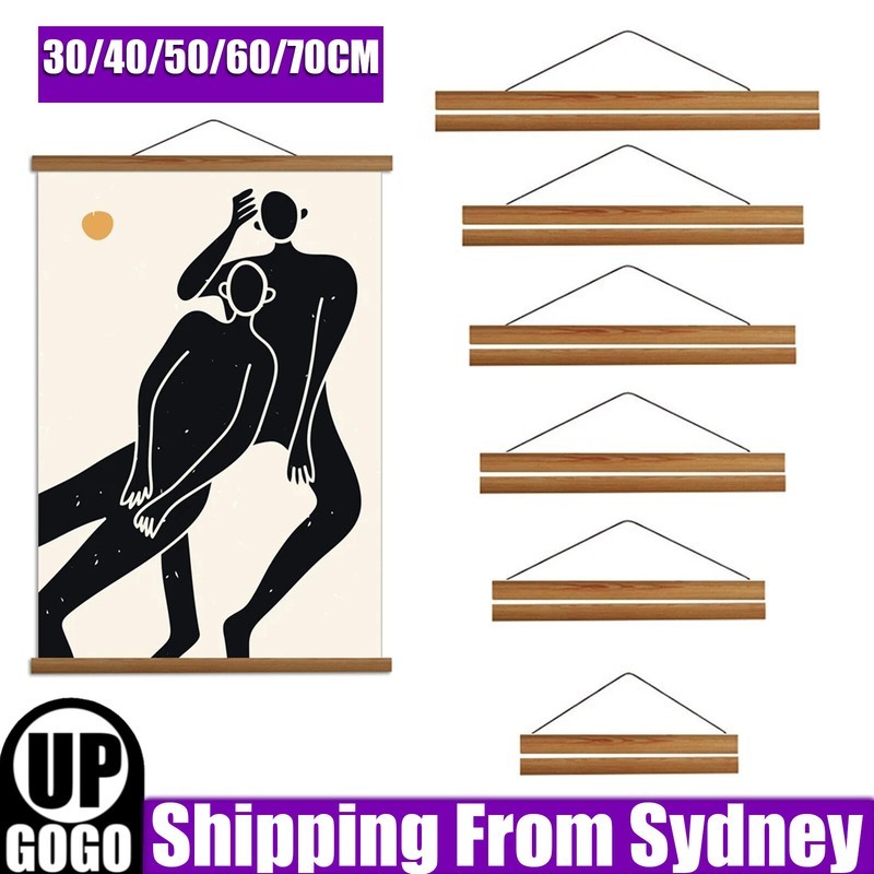 30 70cm Magnetic Poster Frame Teak Wooden Hanging Scroll Wall Art Hanger As Easy