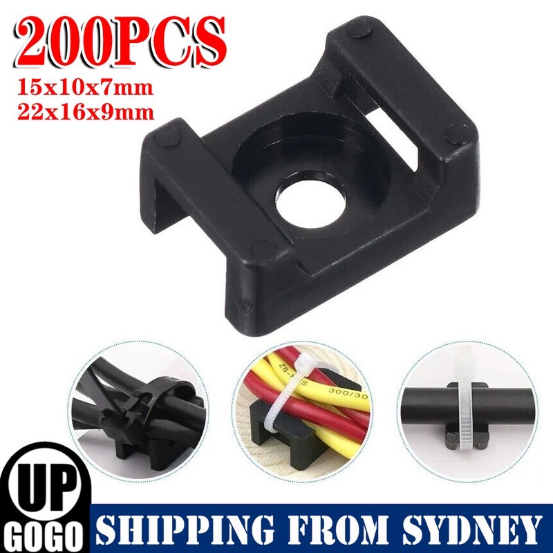 200X Tie Mount Screw Fixing Cable Wire Zip Saddle Holder Base Retardant 15x10mm