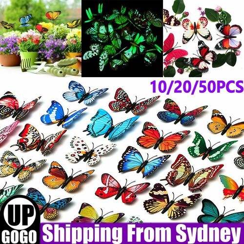 10/20/50X Lawn Ornaments Fairy Garden Luminous Butterfly Decor Outdoor Yard as