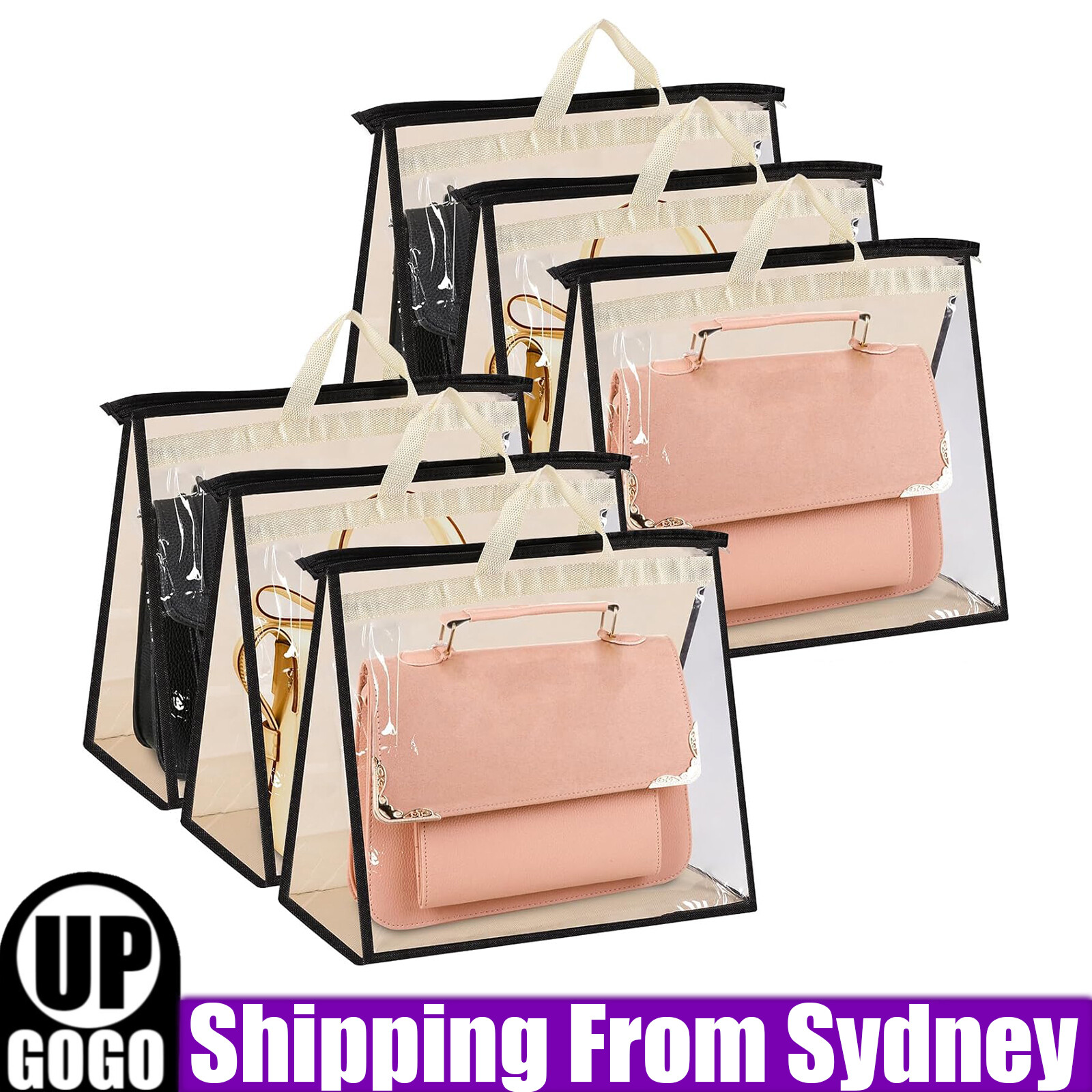 2X Clear Handbag Storage Organizer Dust Cover Bags with Zipper for Closet Shelf