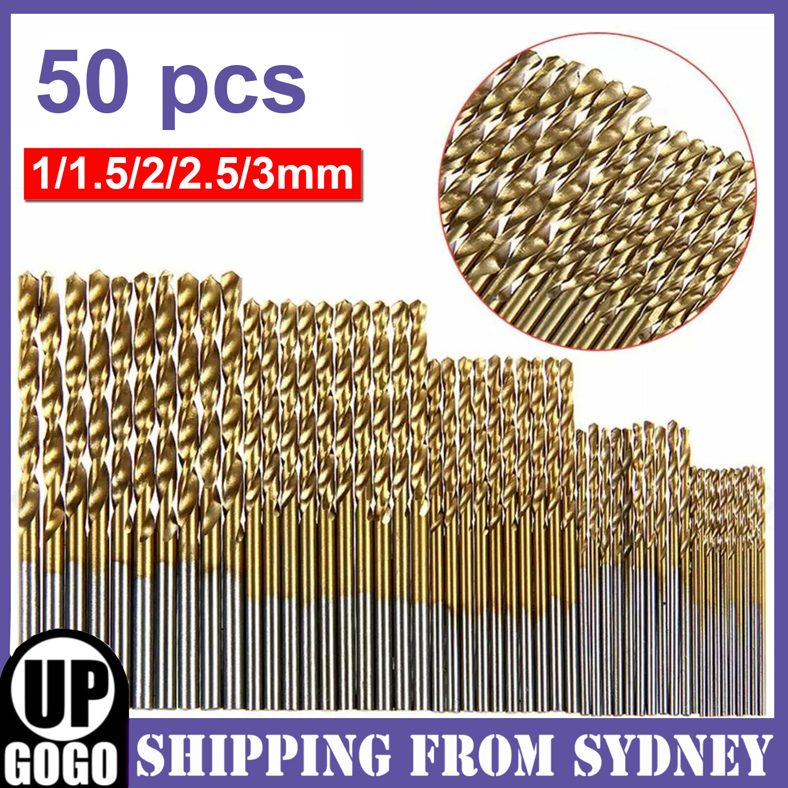 HSS 50PCS Drill Bits Set Titanium Coated High Speed Steel 1/1.5/2/2.5/3mm AU
