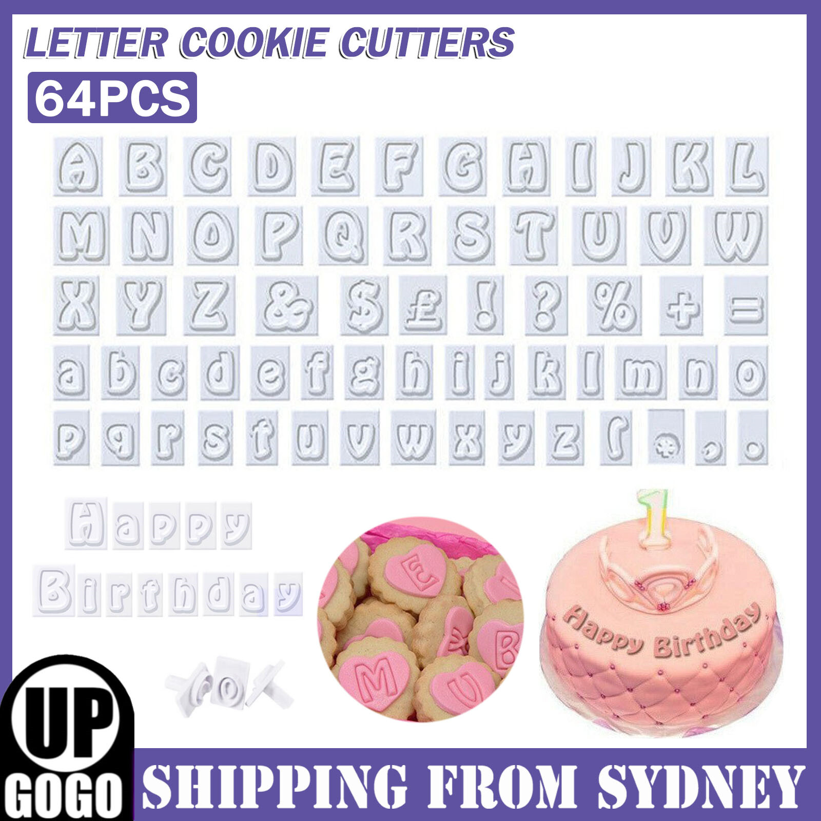 64PCS Fondant Cake Alphabet Letter Cookies Biscuit Stamp Embosser Mold Cutter As