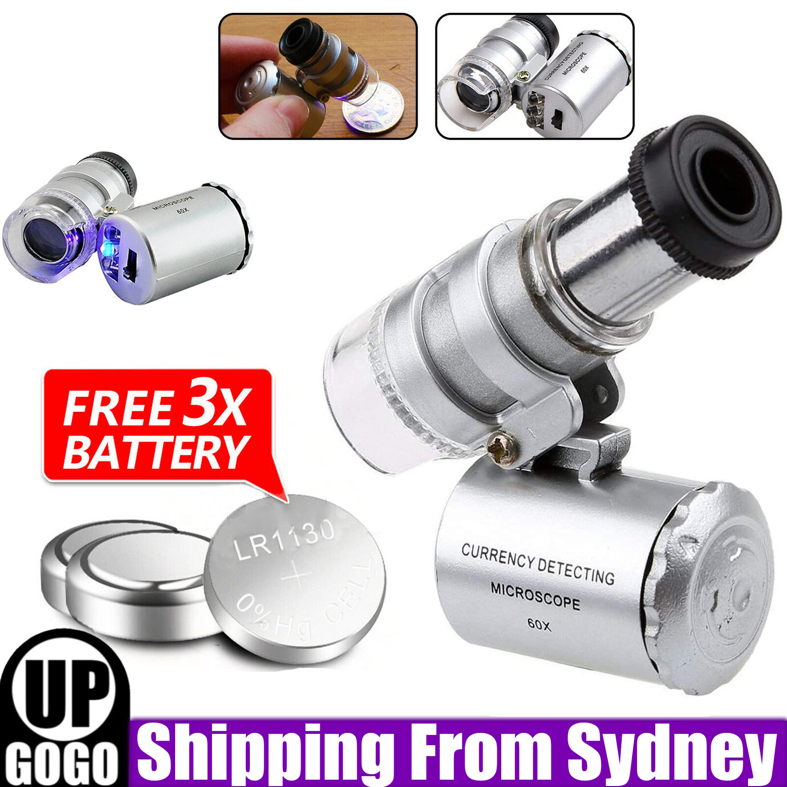 60X Magnifying Loupe Jewelry Jewelers Pocket Magnifier Loop Eye Coins LED Light