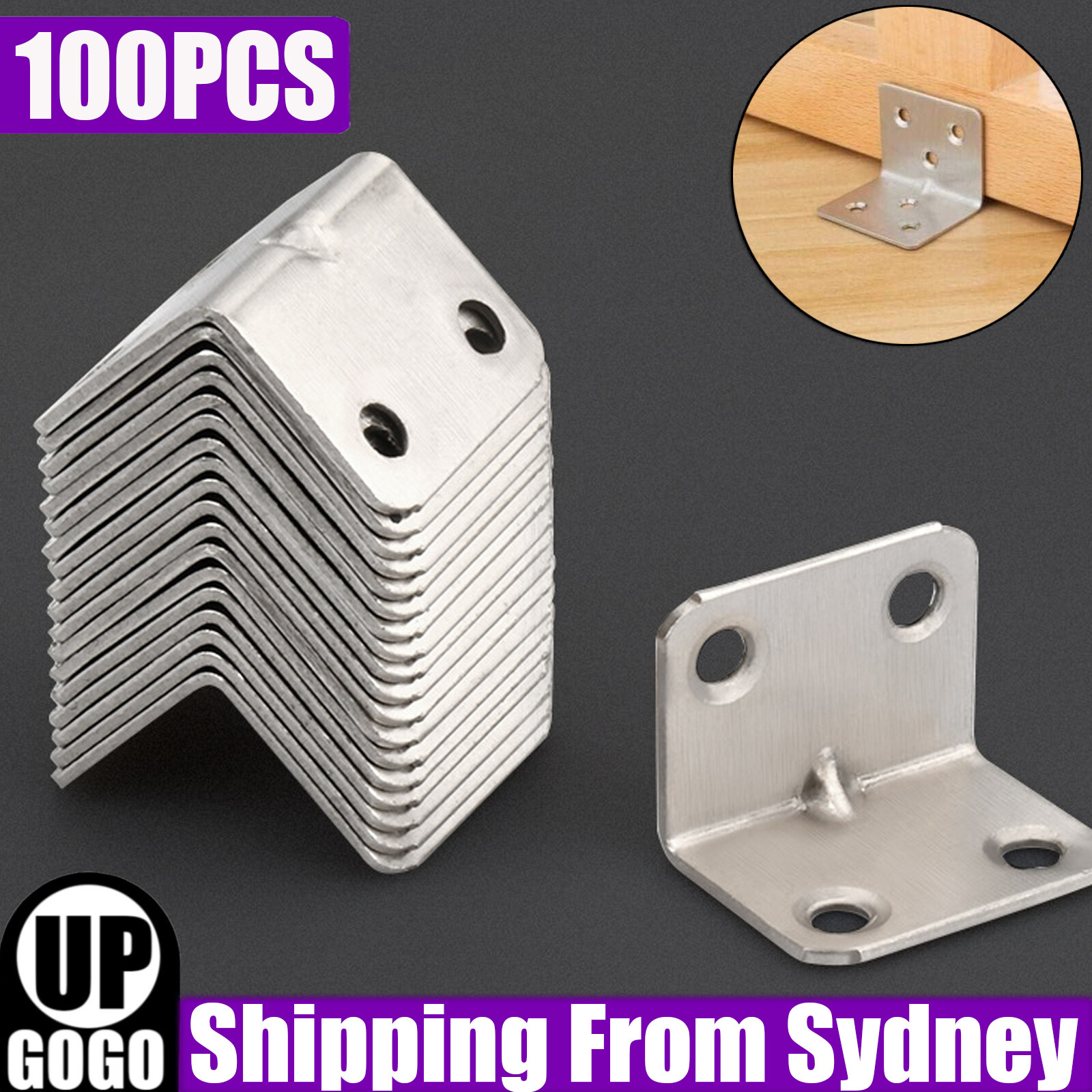 100Pcs Corner Brace Joint Right Angle Bracket Stainless Steel Shelf Support AU