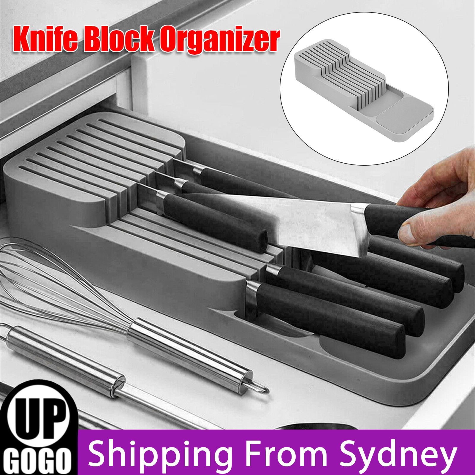 Storage Rack Knife Block Organizer Kitchen Knives Drawer Holder Tray AU 1 None