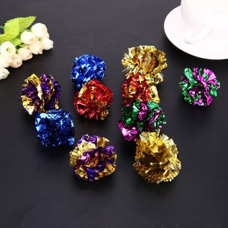 UP TO 60PCS MylarCat Crinkle Balls Kitty Fun Toy Interesting Crinkly Sounds Soft