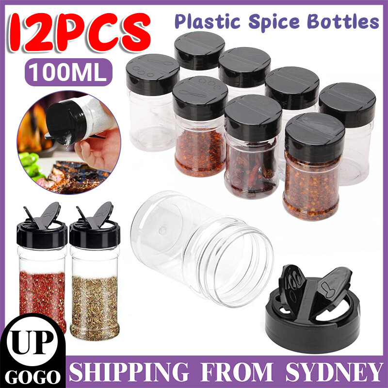 12pcs 100ML Plastic Spice Bottles Jars Containers Shaker Lid Herb Empty BPA Free