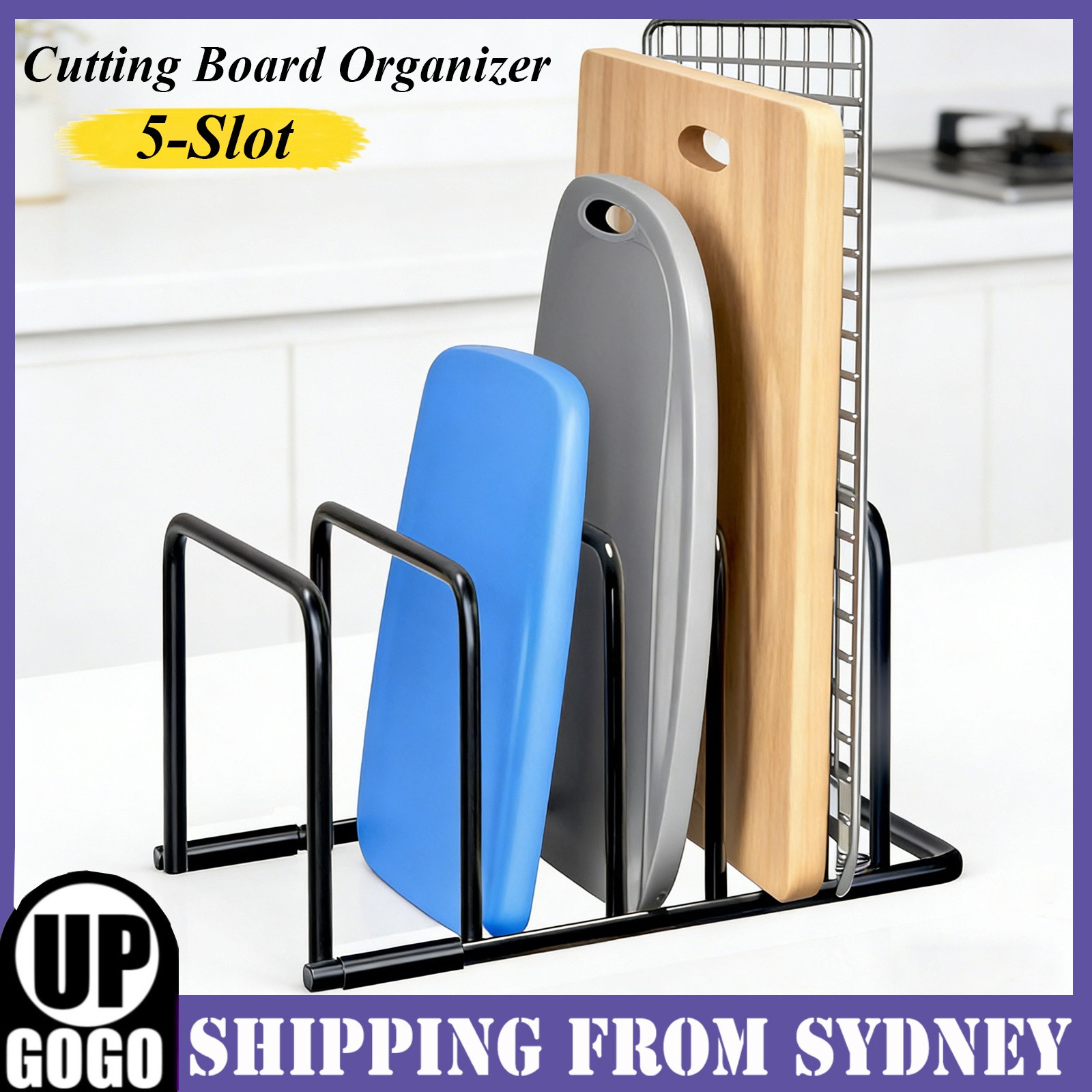 Cutting Board Holder Rack with 5 Slots for Kitchen Storage chopping organizer