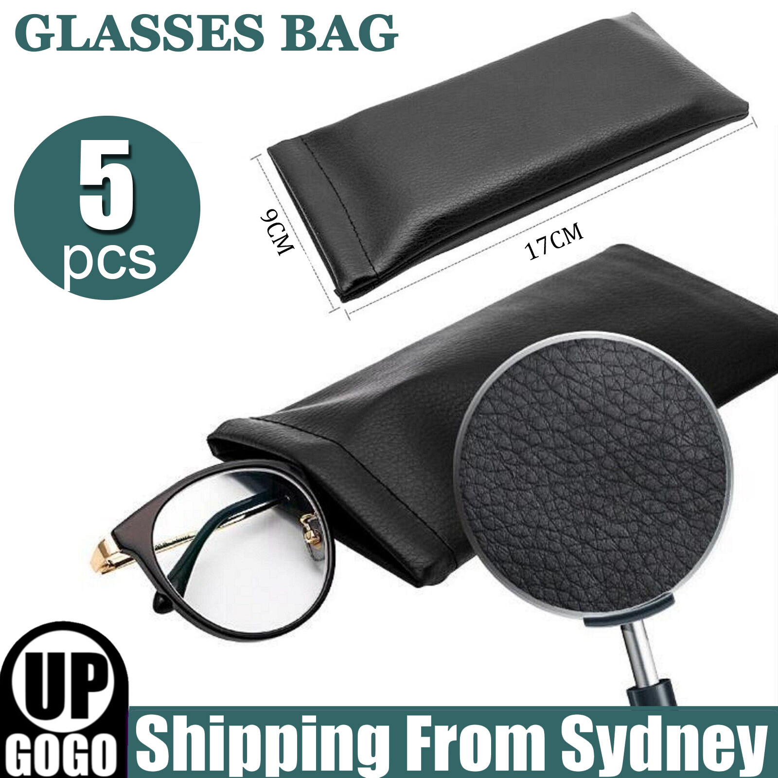 5PCS Mouth Snapped Sunglasses Eyeglass Glasses Case Soft Pouch Bag Pocket Black
