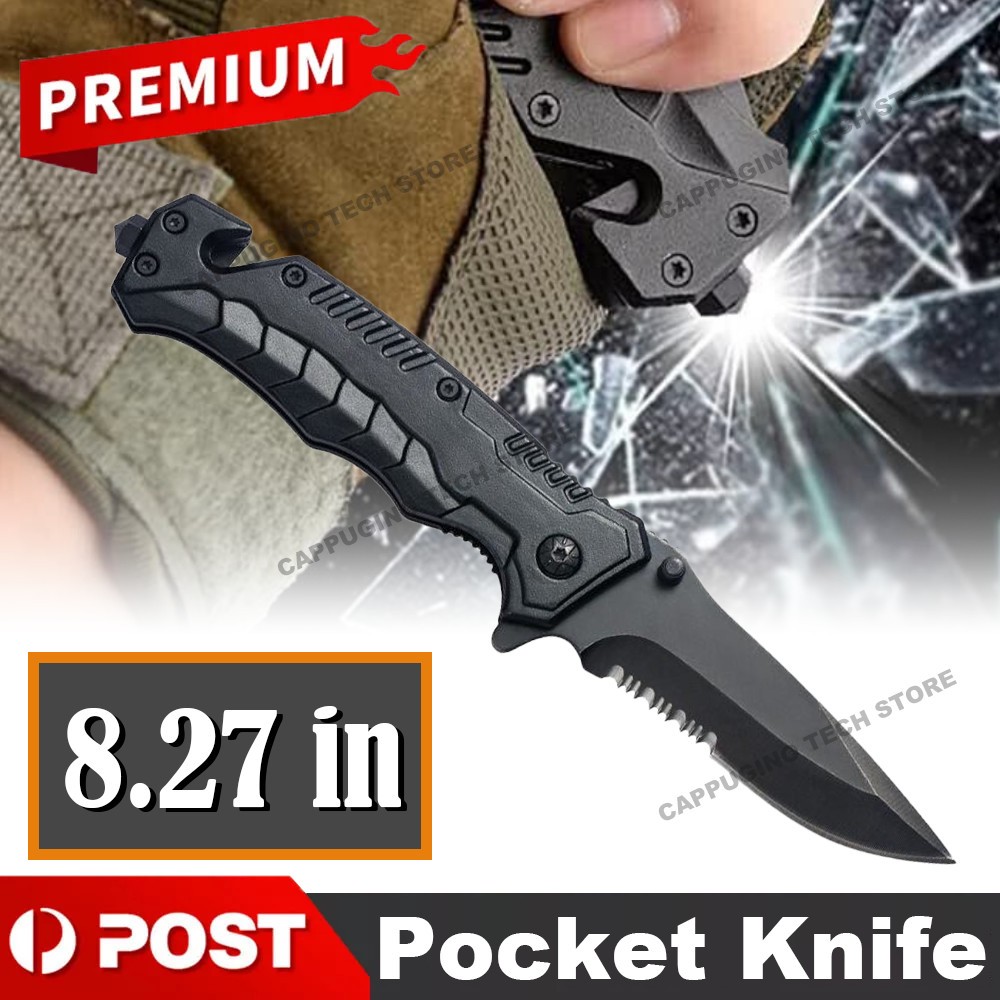 Folding Pocket Knife Outdoor Knives Hunting Camping Survival Fishing AUS Black