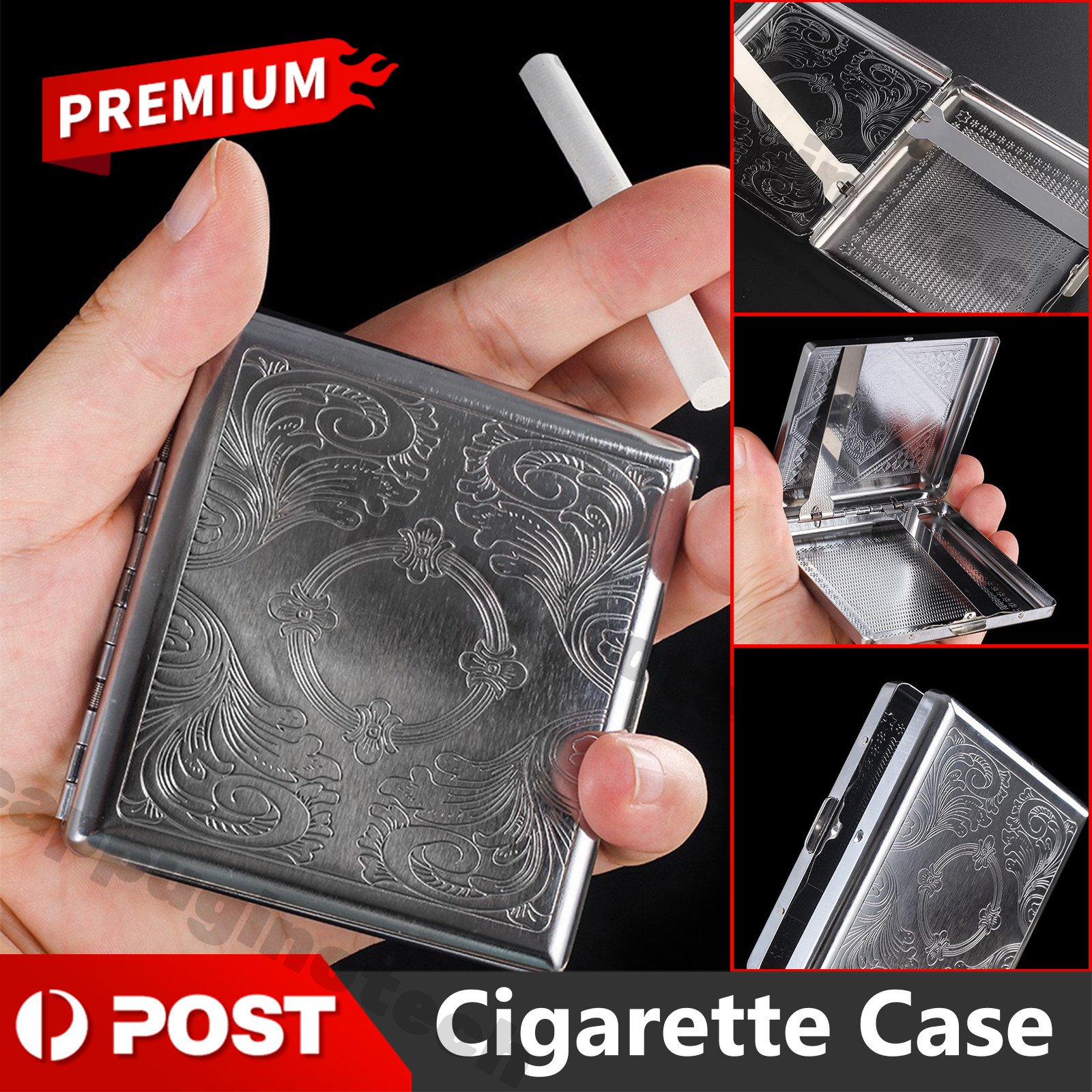 Stainless Steel Silver Cigarette Case Pocket Pouch Holder Box Double Sided AU