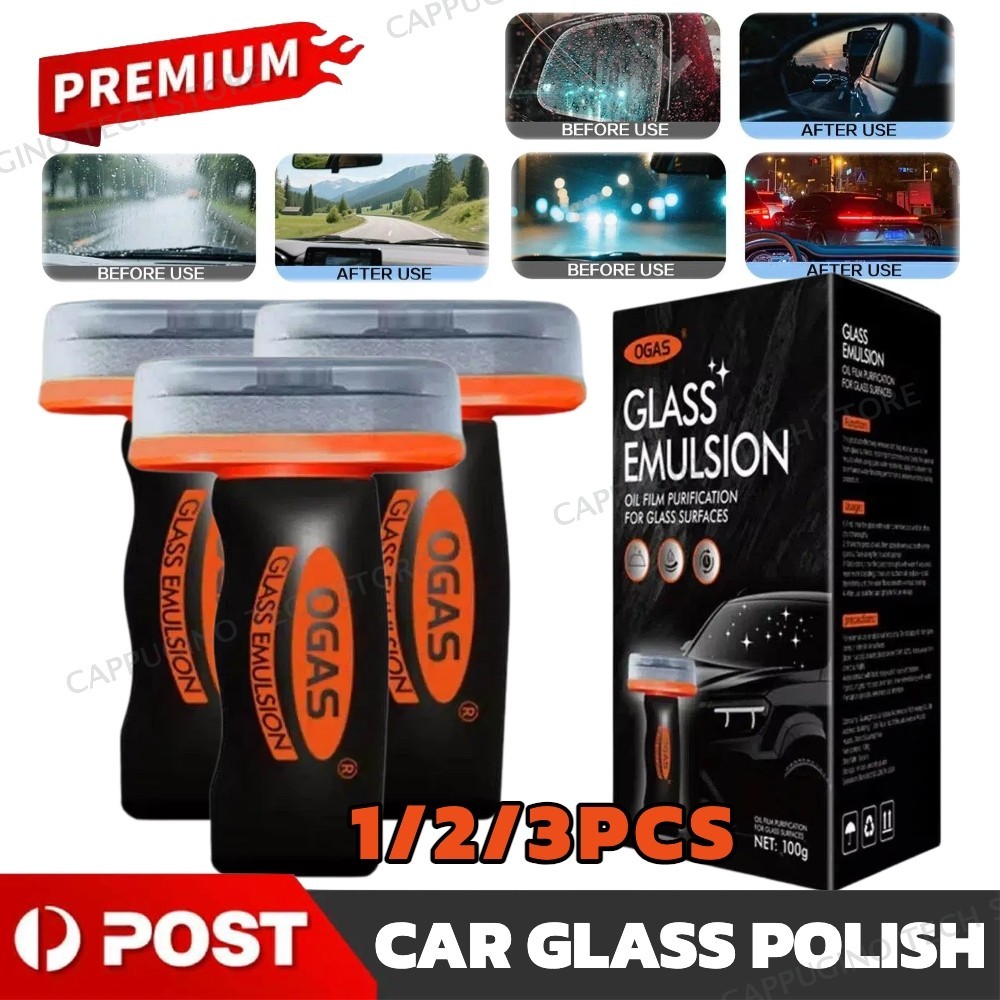 1-3Pcs Car Window Glass Oil Film Remover Water Spot Compound Roll On Polish 100g