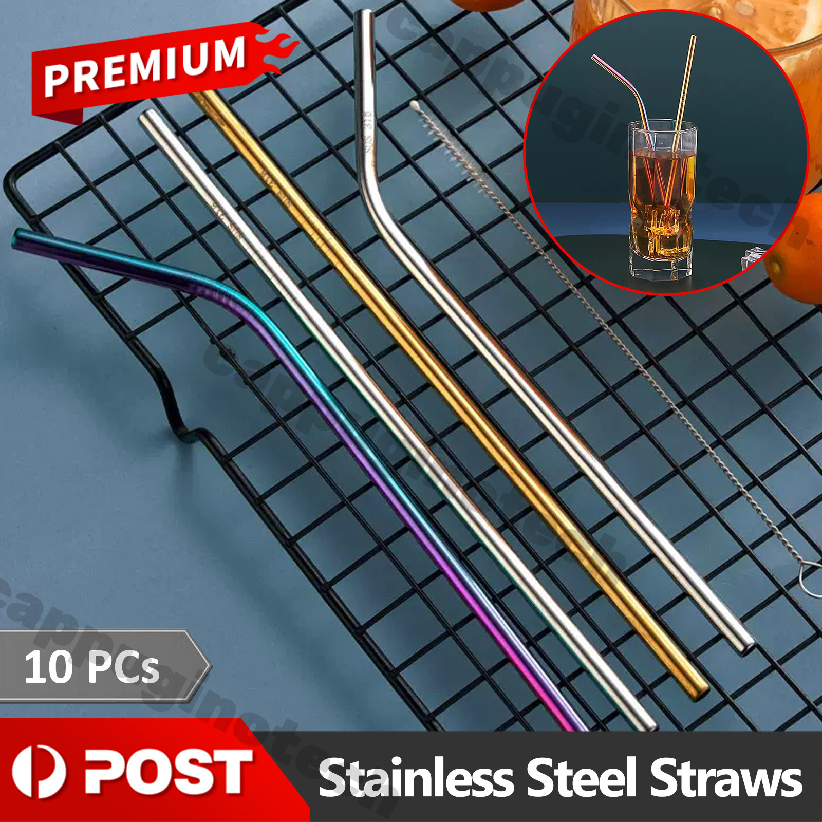10pcs Stainless Steel Straws Bent Long Reusable Washable Metal Drinking Oz Other