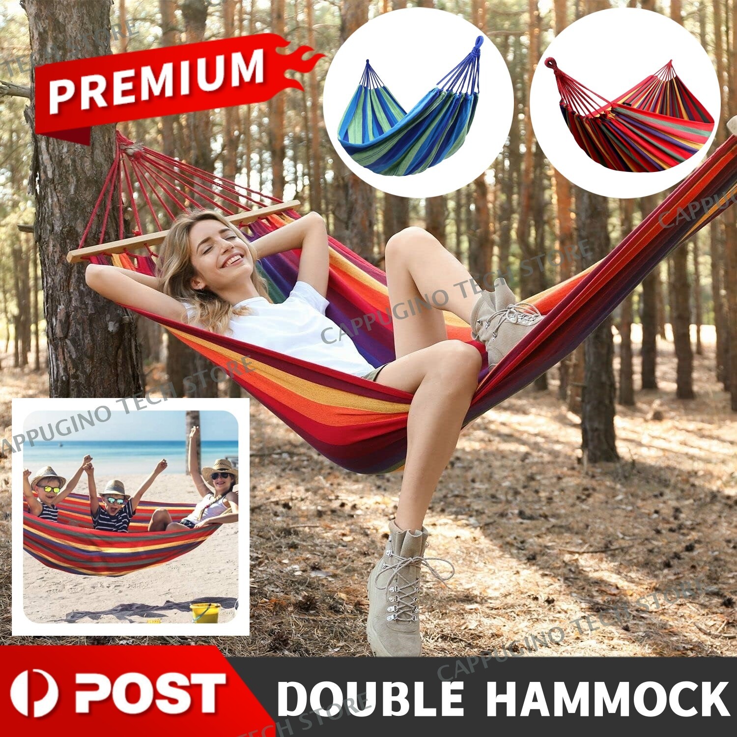 320KG Double Hanging Hammock Outdoor Garden Travel Beach Swinging Bed Camping AU