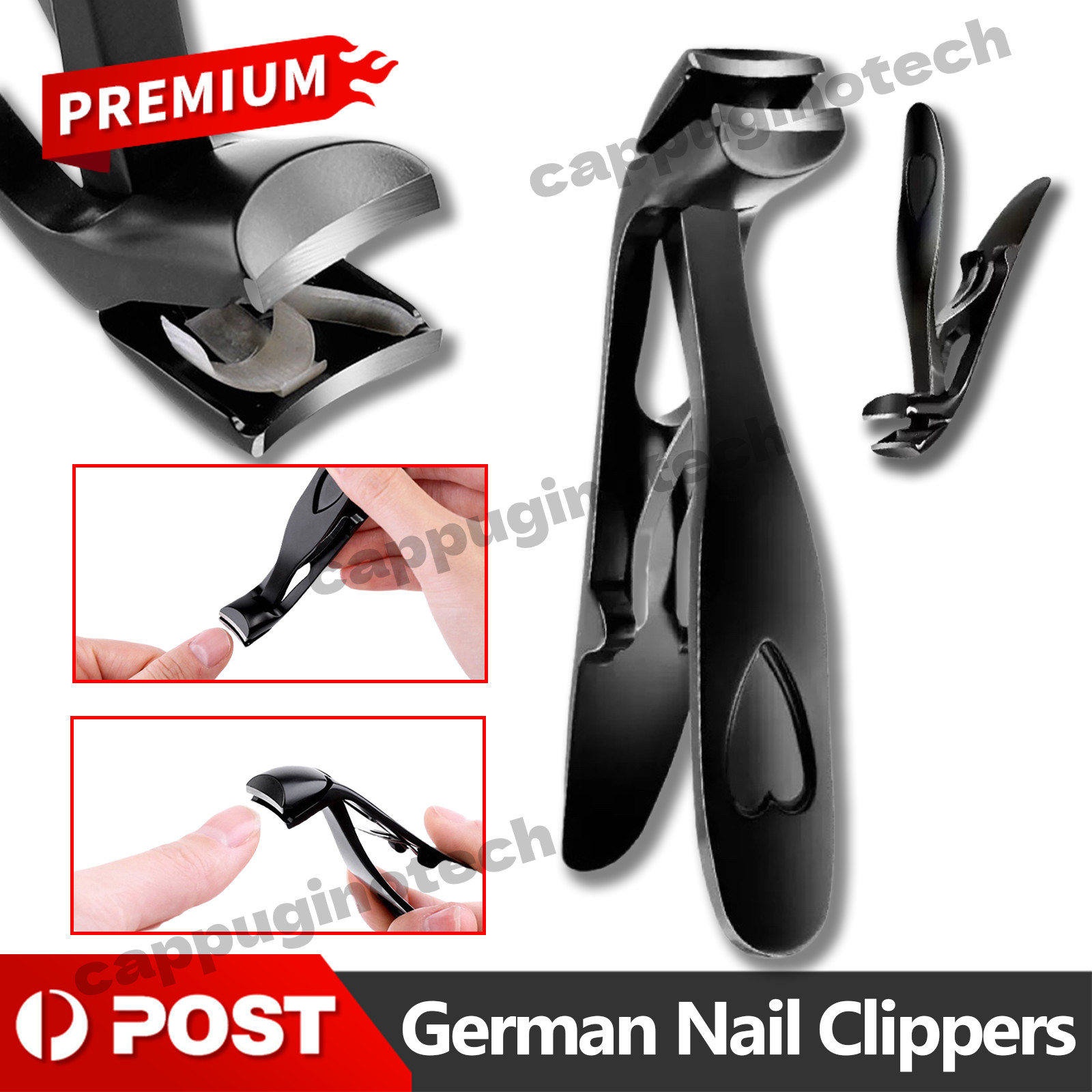 German Nail Clippers for Men Luxgrip AU Callus File Rasp Manual Black Sliver