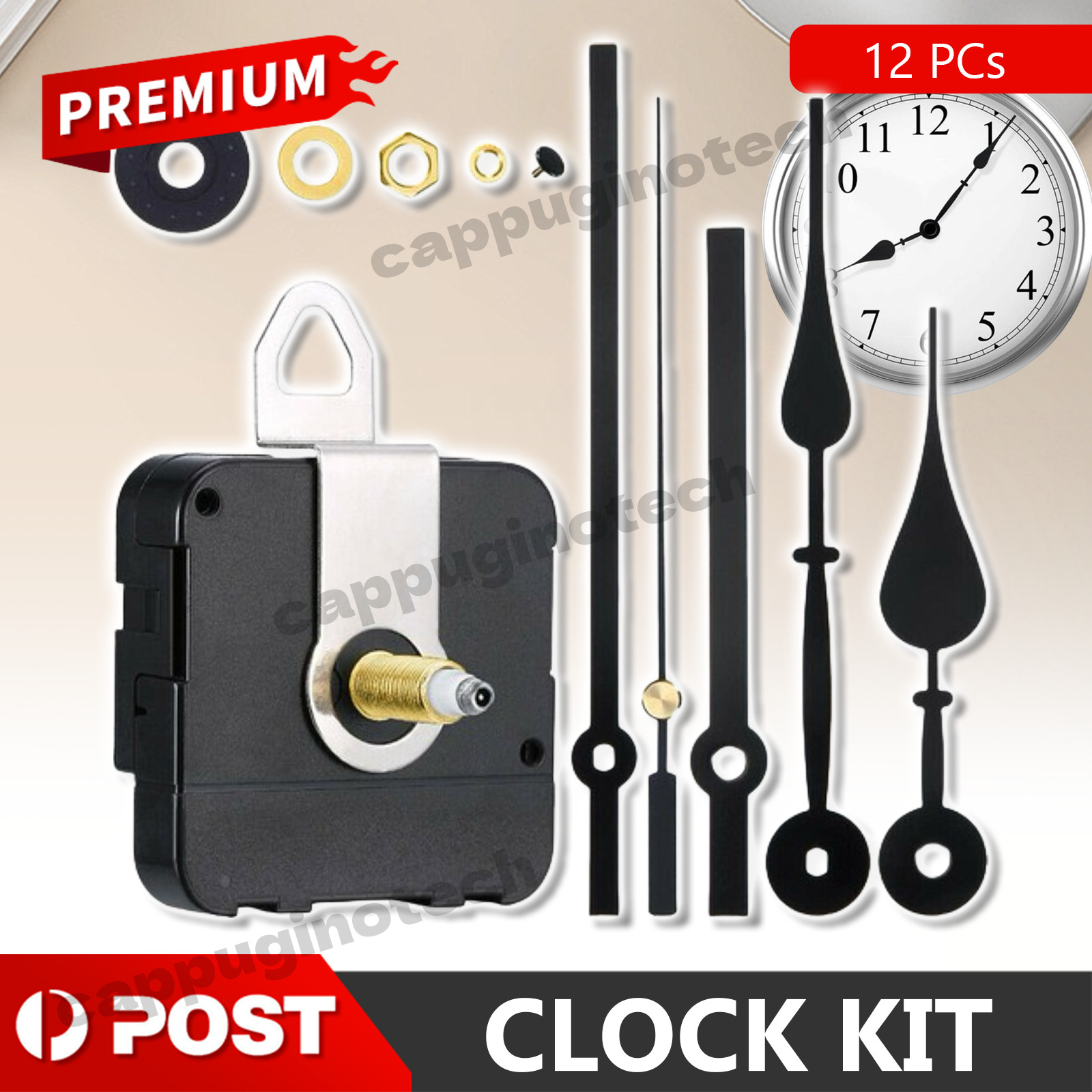 Ecan 12pcs Wall Clock Quartz Movement Motor Mechanism Long Spindle Hands Repair