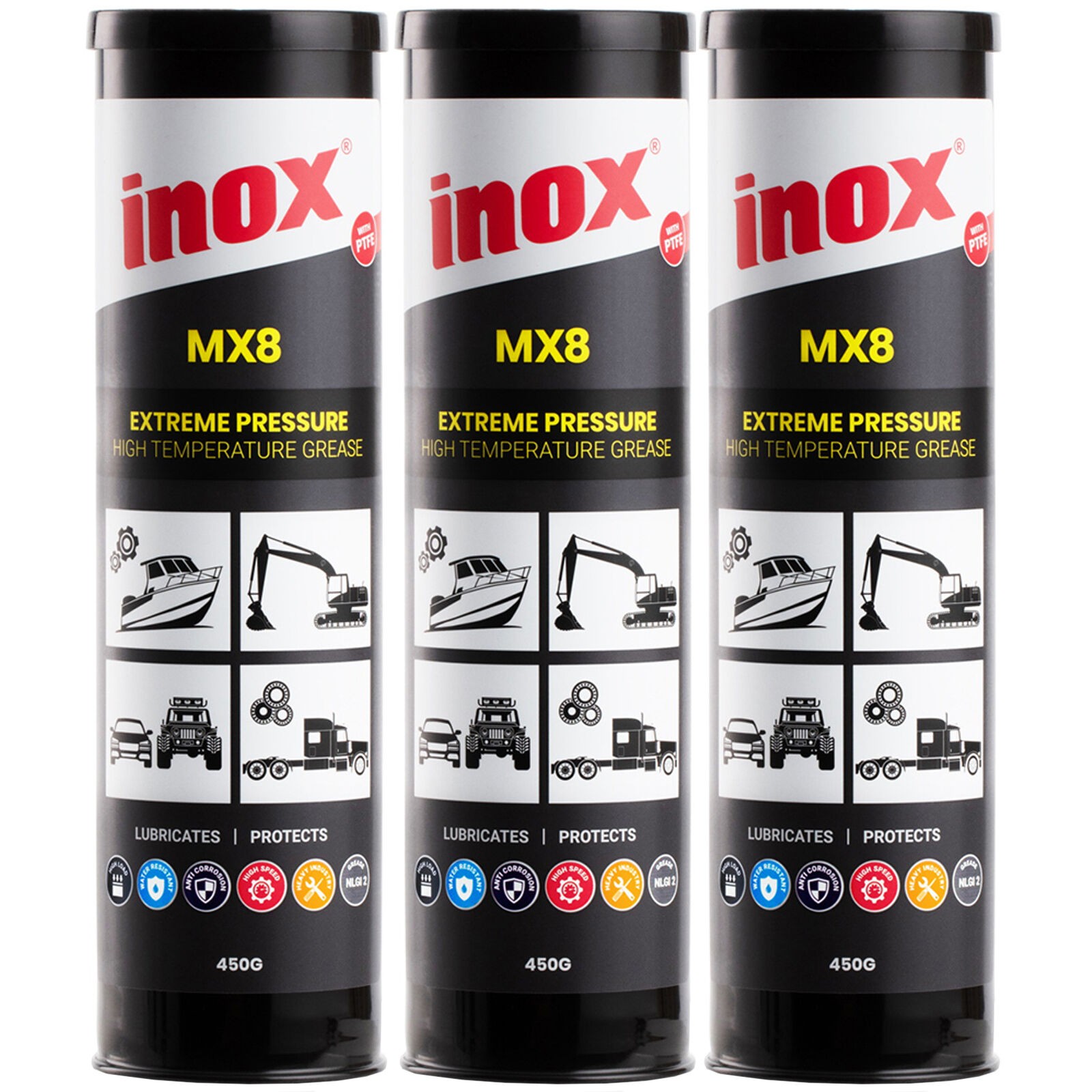 INOX 3 Pack PTFE MX8 Extreme Pressure Grease Canister 450g MX8-450 MX8450 N/A