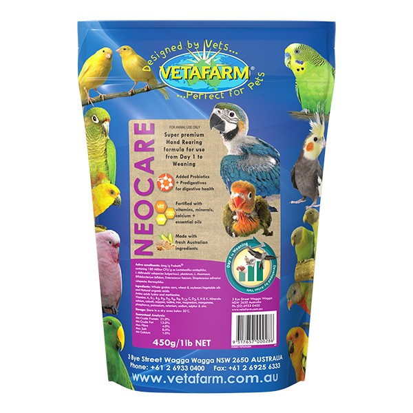 Vetafarm Neo Care Baby Bird Parrot Hand Rearing Formula Food-450g EVNC450 N/A