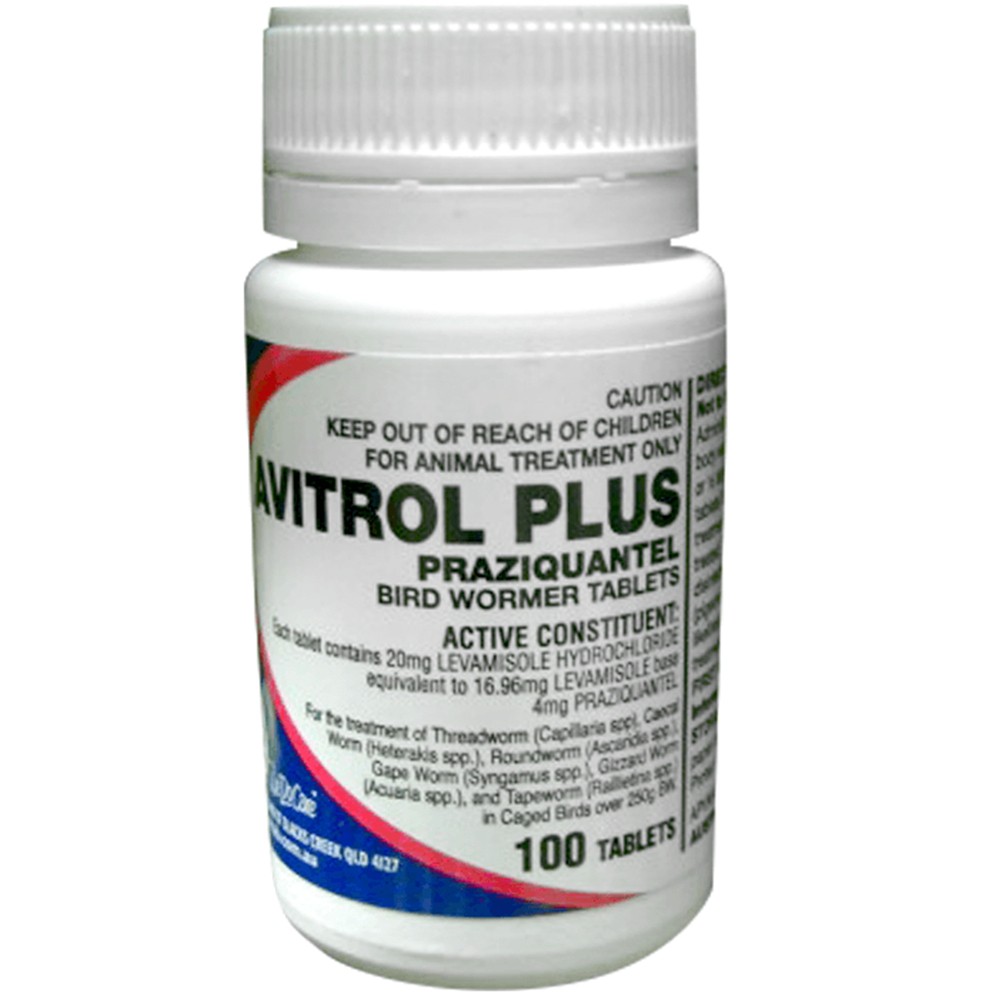 Fidos Avitrol Plus Praziquantel Pigeon Caged Bird Wormer Tablets 100 Pack White