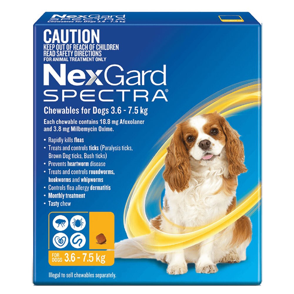 NexGard Spectra Dogs Chewables Tick Flea Treatment 3.6-7.5kg 3 Pack Chews
