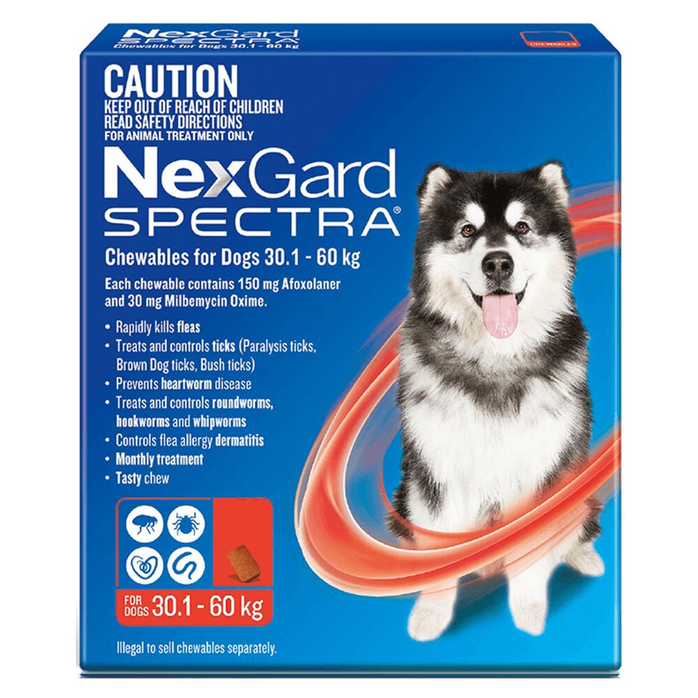 NexGard Spectra Dogs Chewables Tick Flea Treatment 30.1-60kg 3 Pack N5839