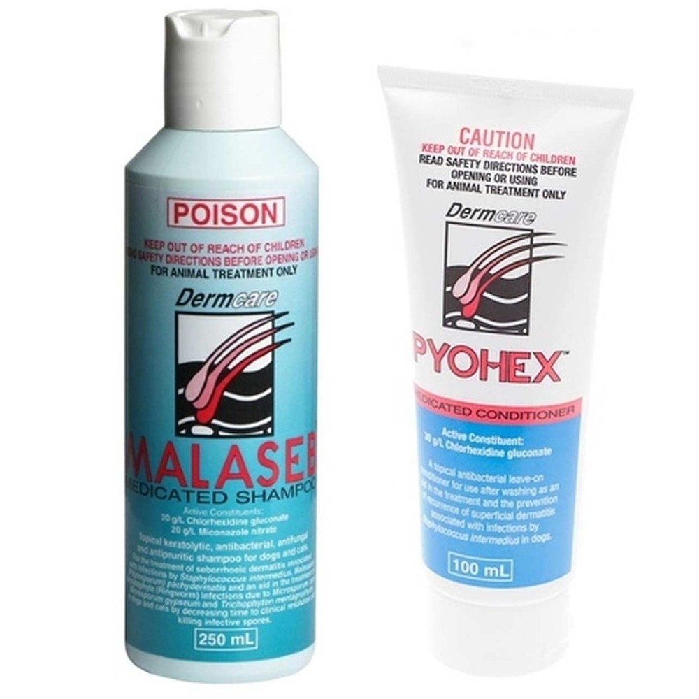 Dermcare Malaseb Medicated Dog Shampoo 250ml Pyohex Conditioner 100ml Starter