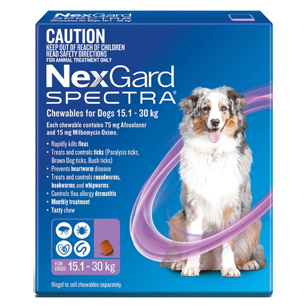 NexGard Spectra Dogs Chewables Tick Flea Treatment 15.1-30kg 3 Pack Remedies