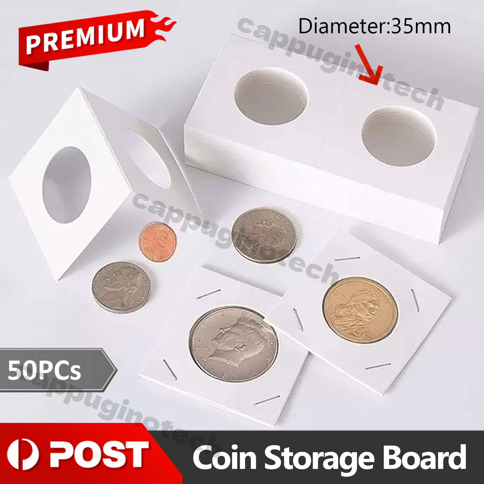 50x 35mm CARDBOARD COIN HOLDERS Staple Display Clear Window Folder