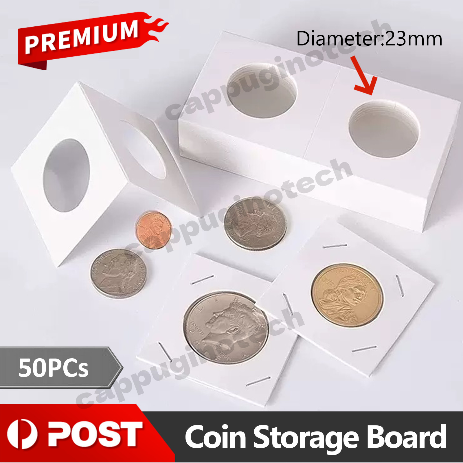 50x 23mm CARDBOARD COIN HOLDERS Staple Display Clear Window Folder