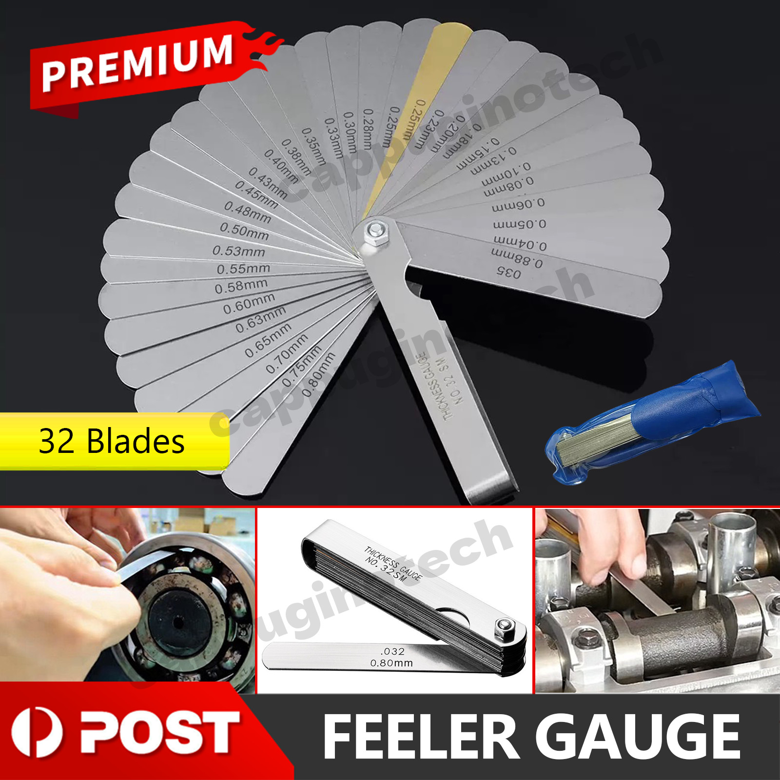 32 Blade Feeler Gauge Dual Marked MM/Inch Thickness Gap Metric Filler Tool Honda