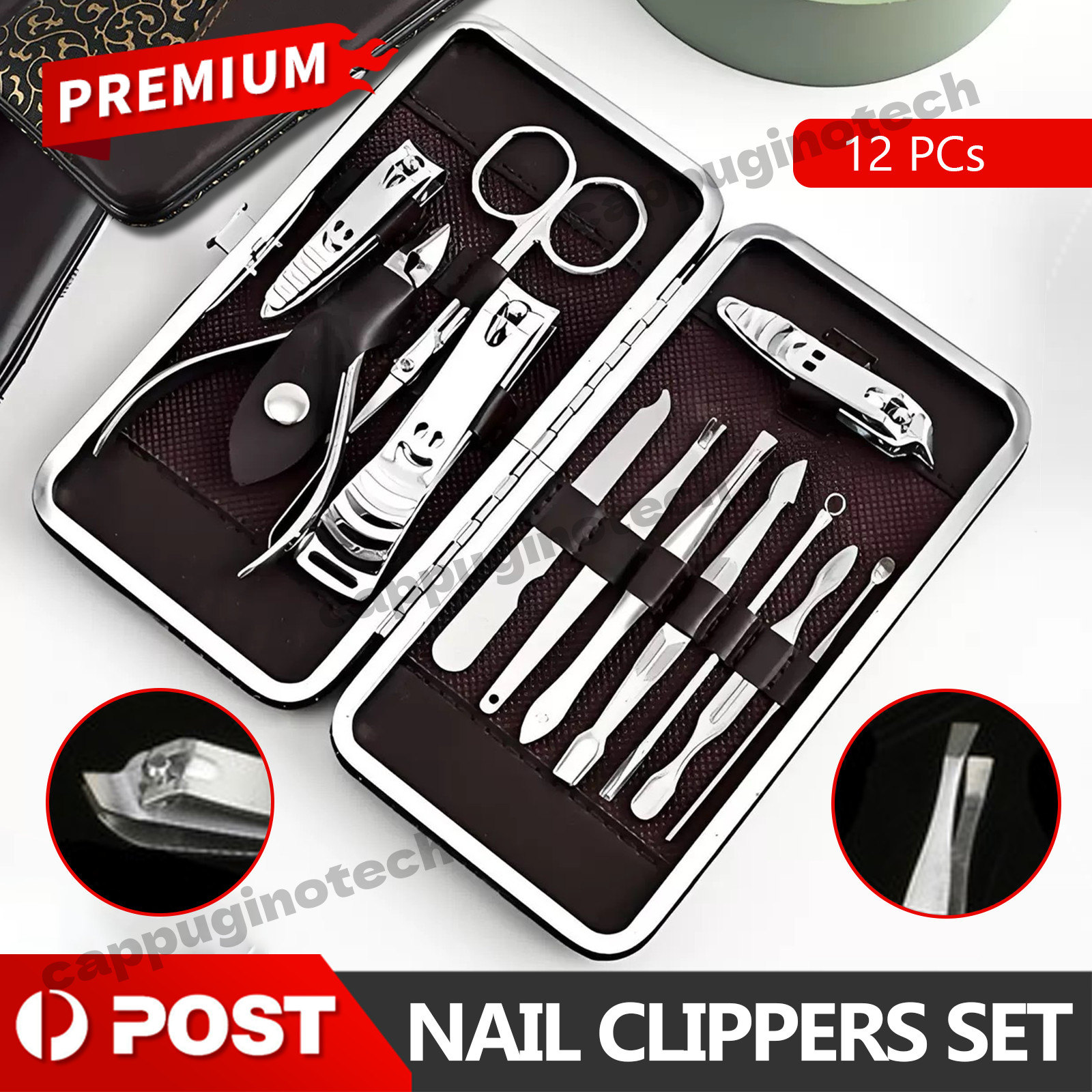12PCS Nail Clippers Set Stainless Manicure Pedicure Kit Cuticle Grooming Case AU