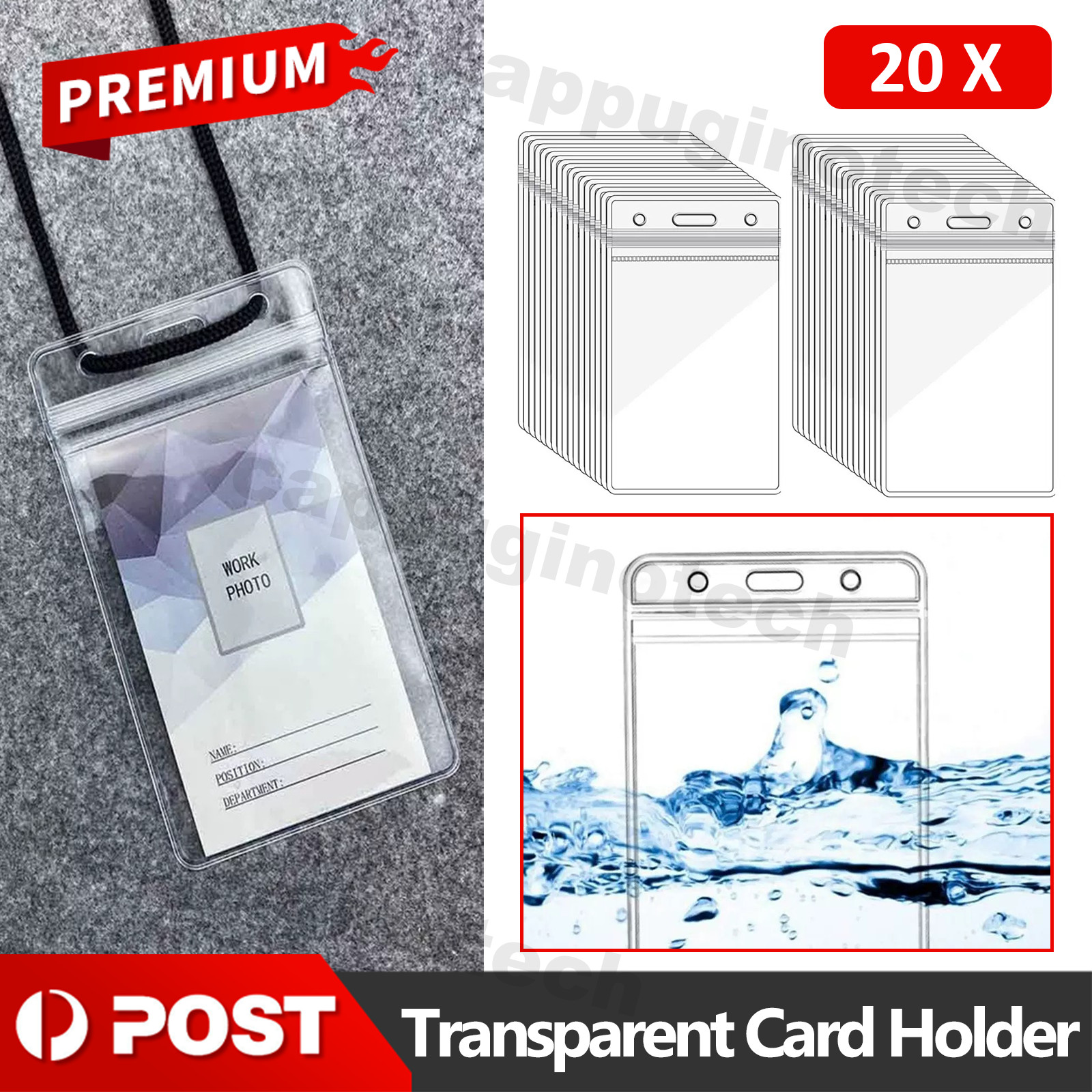 PARTY BESTBUY 20x Clear Plastic ID CARD HOLDER POUCH Lanyard Work BADGE With as