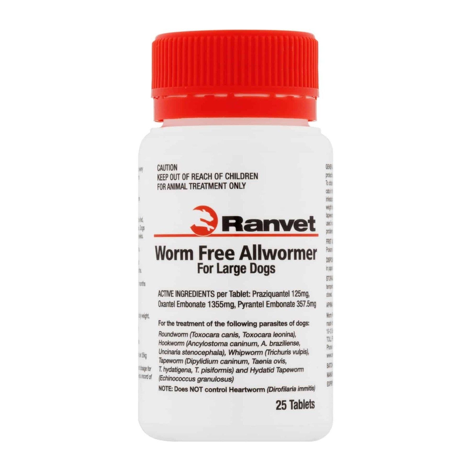 Ranvet Worm Free Large Dogs Allwormer Treatment White 25kg 25 Tablets N/A Flea