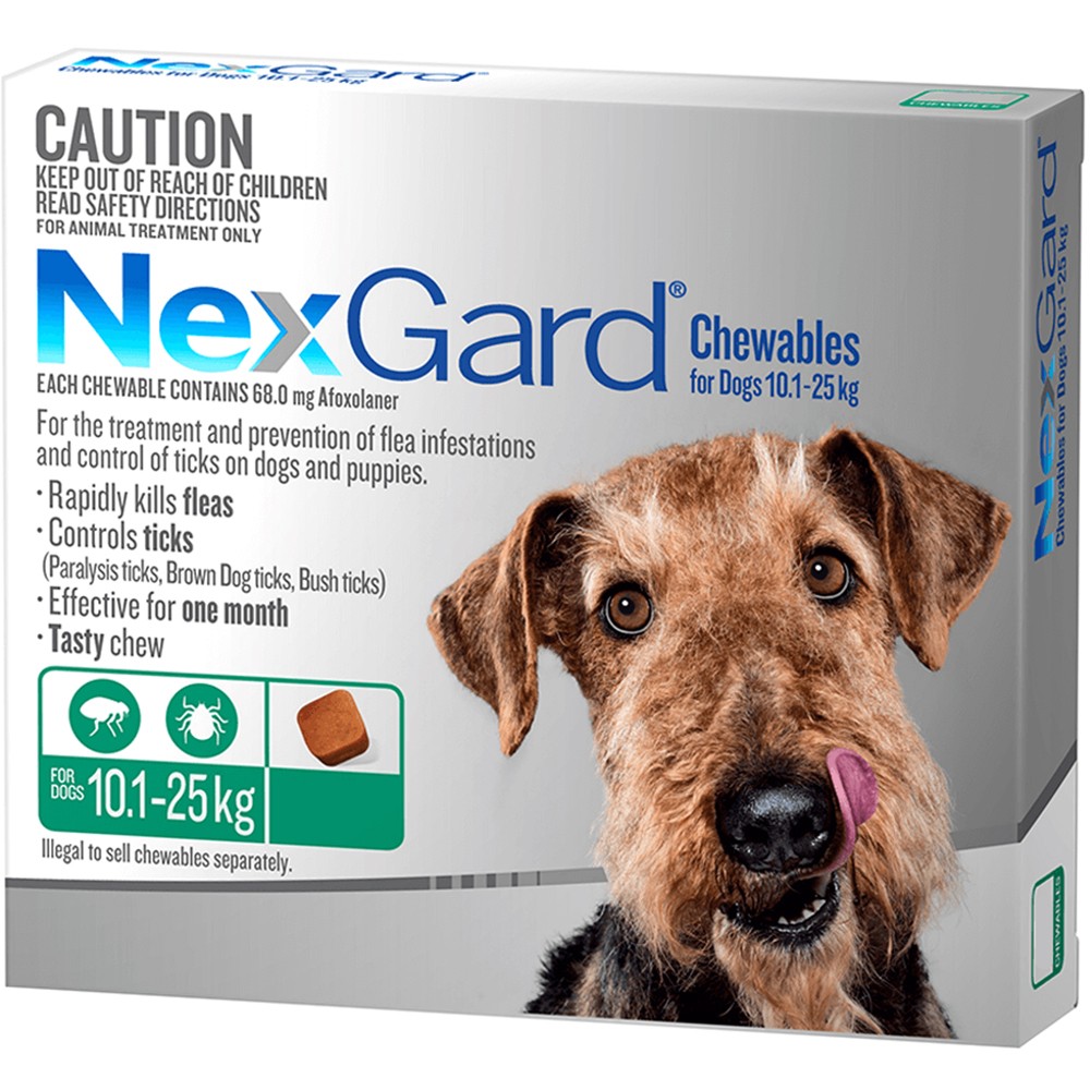 NexGard Large Dogs Tasty Chews Tick Flea Treatment 10.1-25kg 3 Pack Chewables