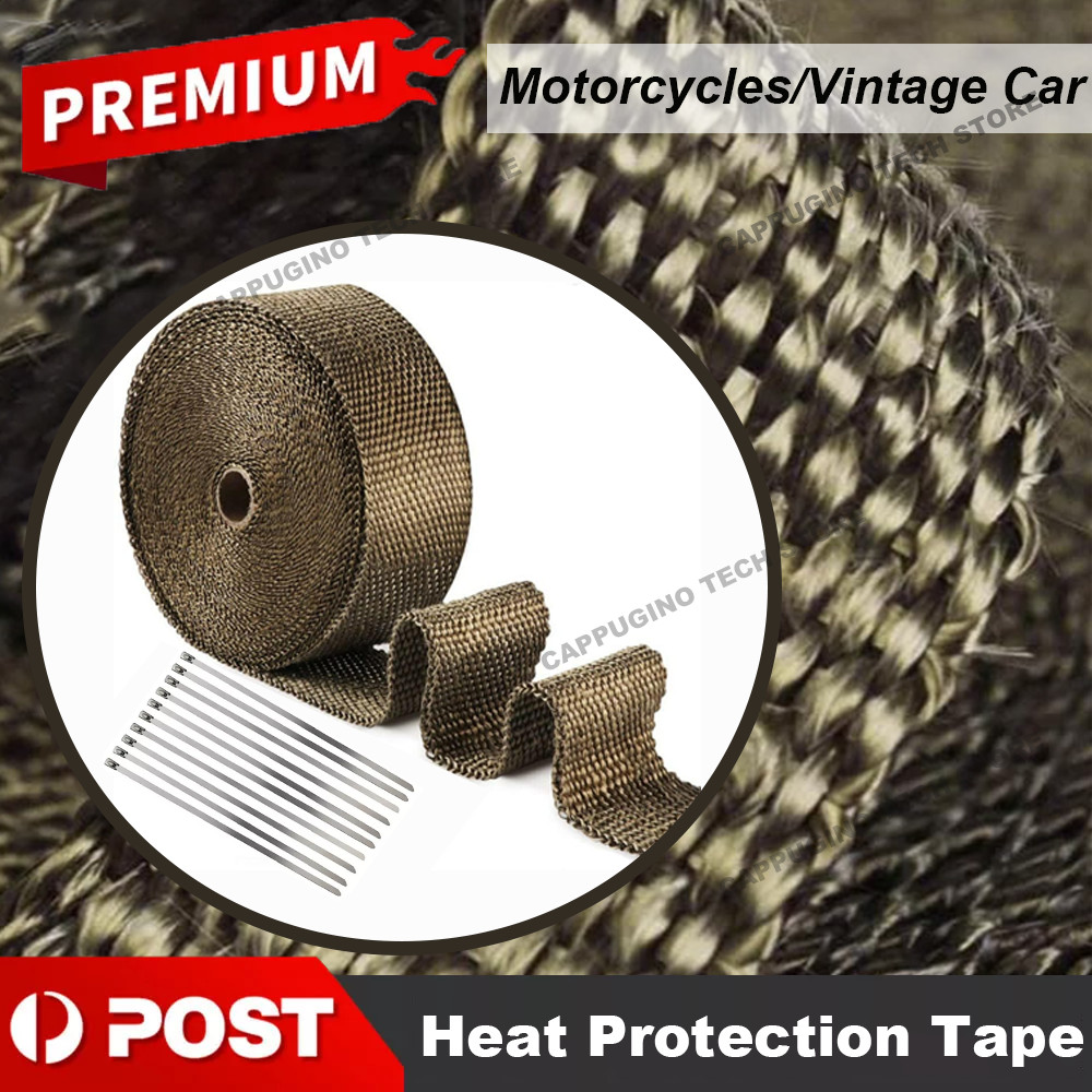 Exhaust Wrap Titanium Heat Resistant 10M 50mm 2000F 10 Stainless Cable Tie AUS