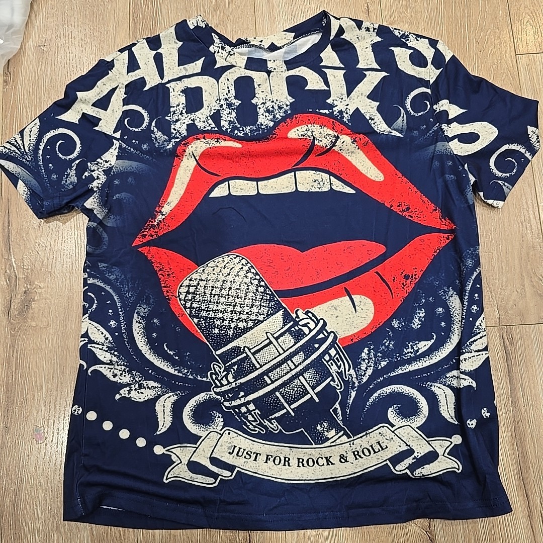 Women Shirt Rock & Roll Blue Red Medium