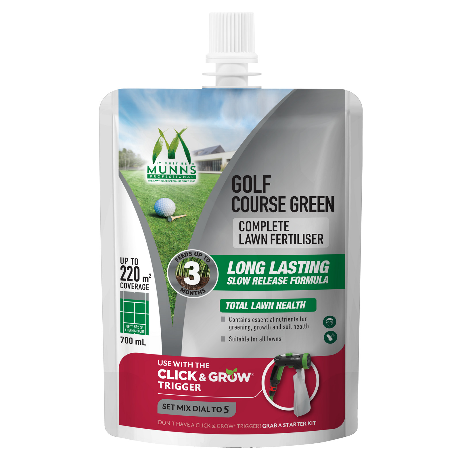 Munns Professional 700ml Click And Grow Golf Course Green Complete Lawn Fertilis