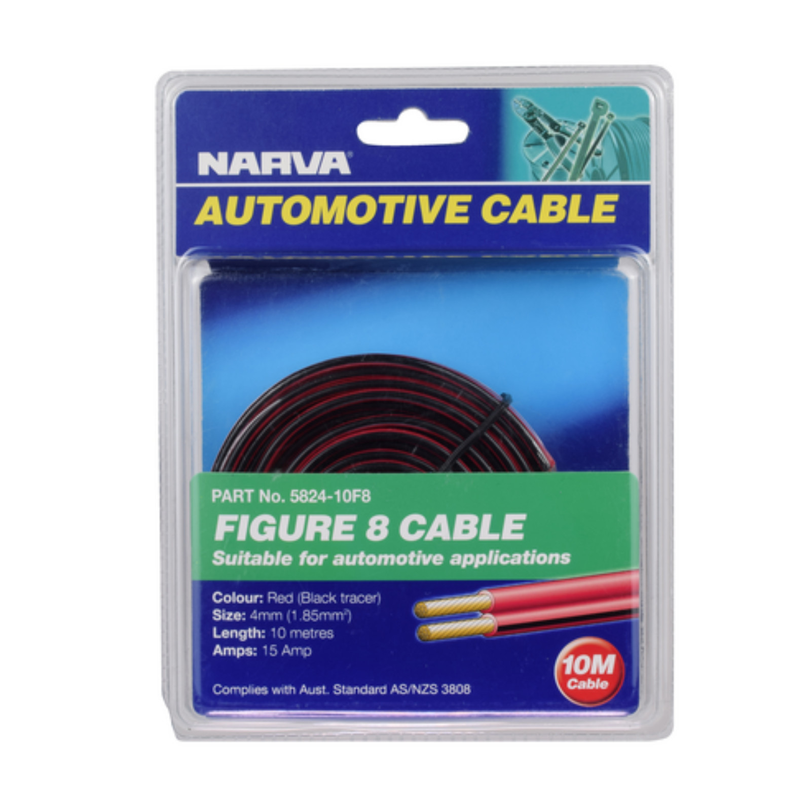 Narva 15A 4mm Red(Black Tracer) Twin Core Figure 8 Cable - 10m Car Wiring