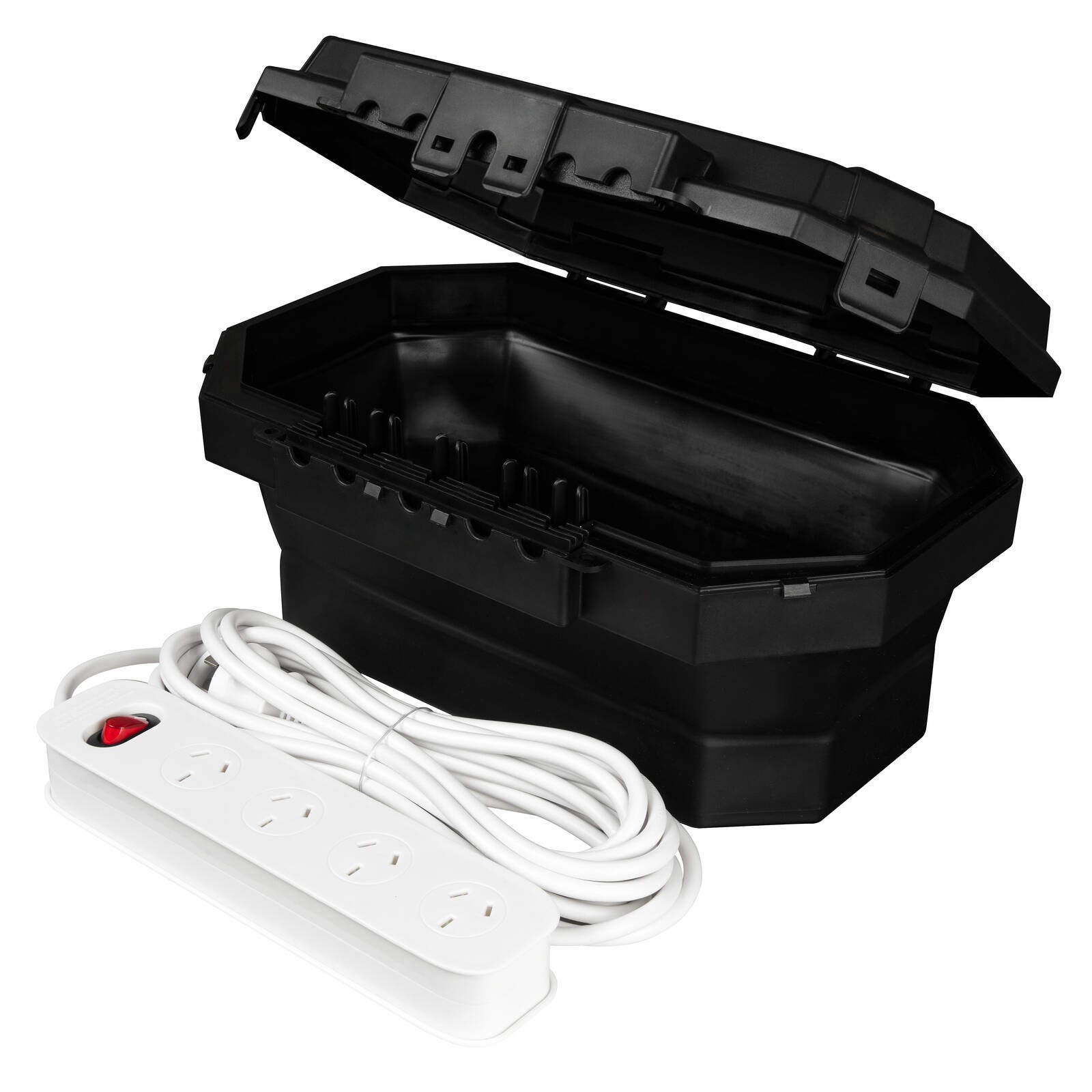 Masterplug IP54 Collapsible Weatherproof Cable Box With 4-Socket 6m Extension Le