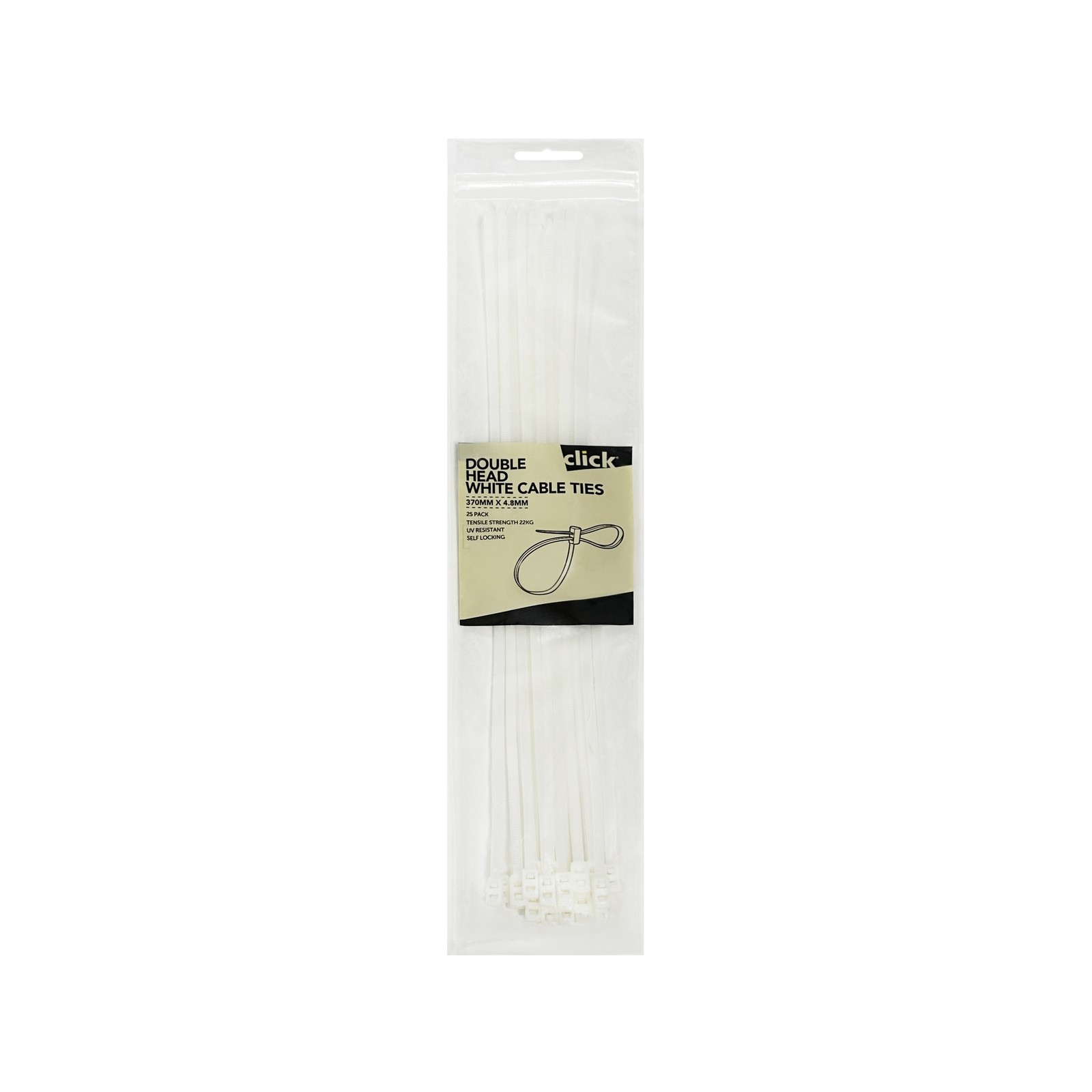 Click 370mm White Double Headed Cable Tie - 25 pieces Car Wiring Adapter