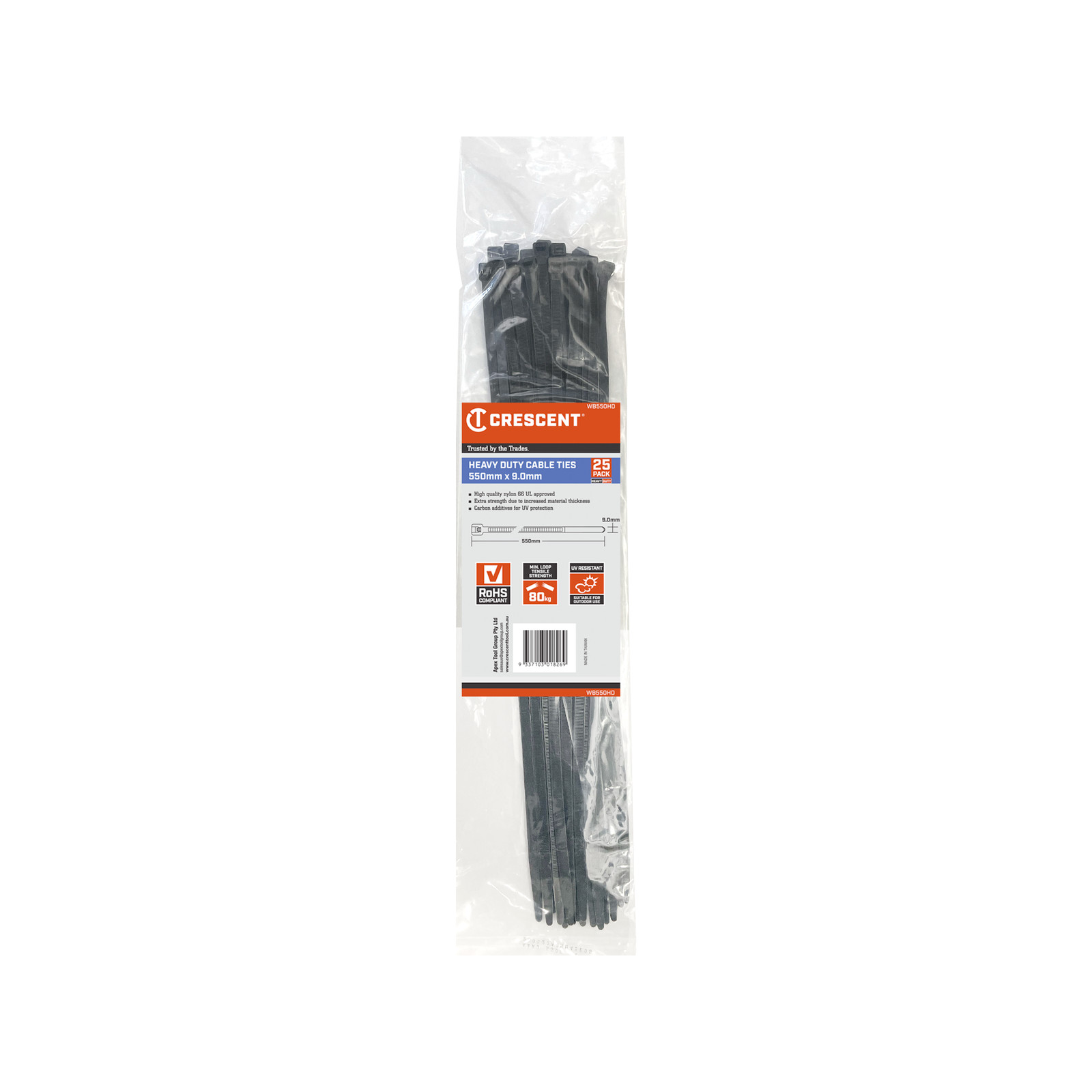 Crescent 550mm x 9mm Heavy Duty Cable Ties - 25 pieces Car Wiring Adapter