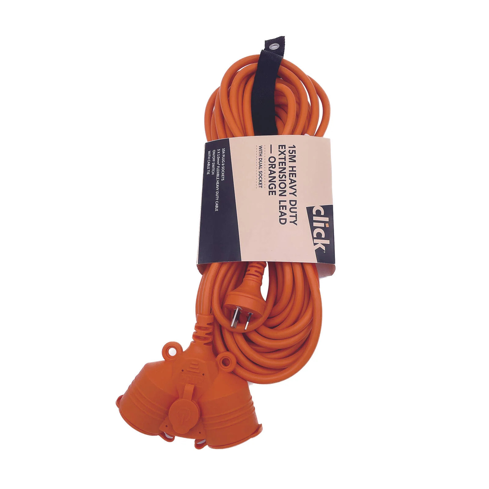 Click 15m Orange Heavy Duty Extension Lead With Dual Socket Workshop Tool